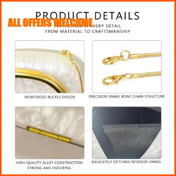 Acrylic Marble Evening Clutch with Metal Handle for Women